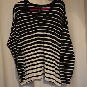 Lane Bryant Black and White Striped V-Neck Sweater